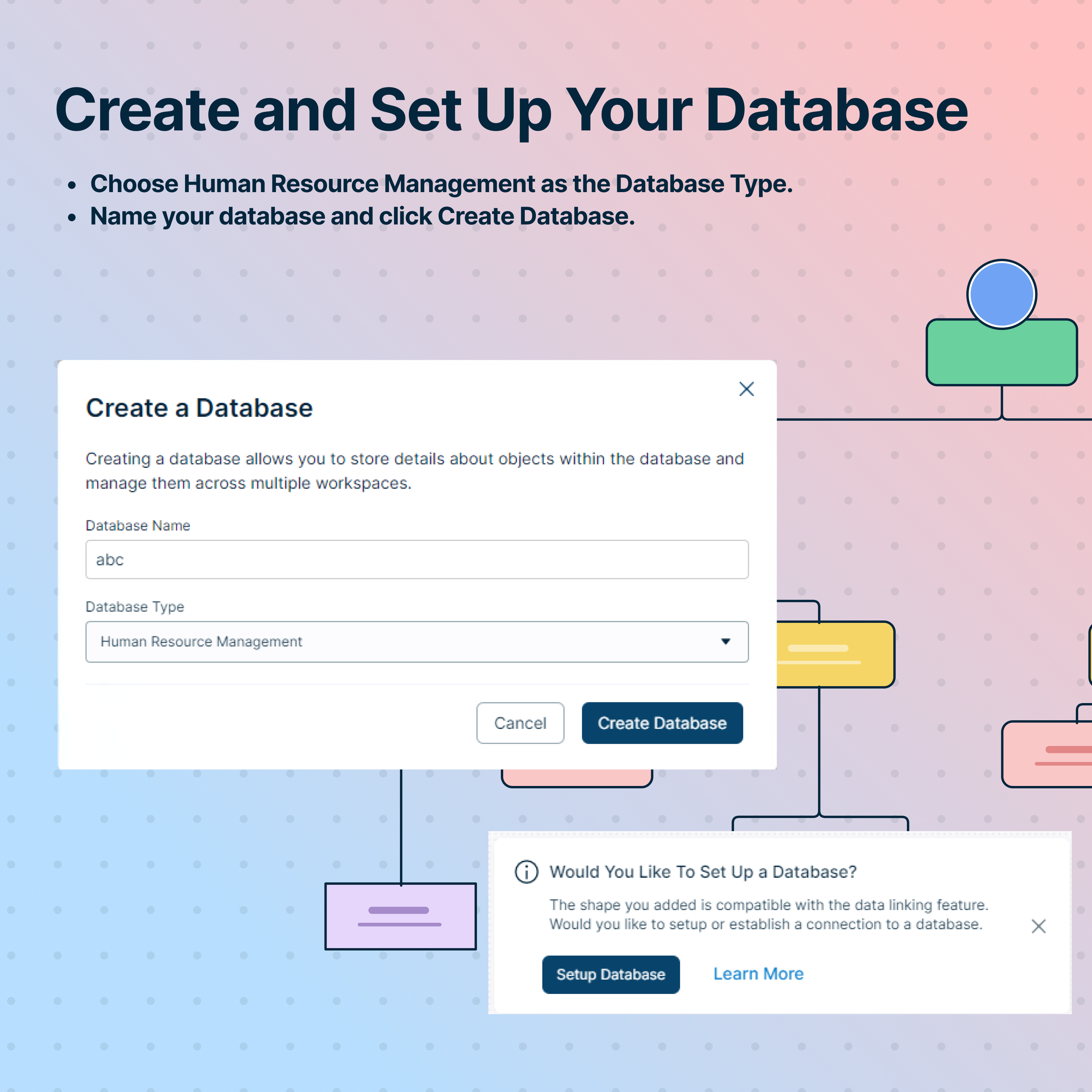 image showcasing how to set up a database in creately 