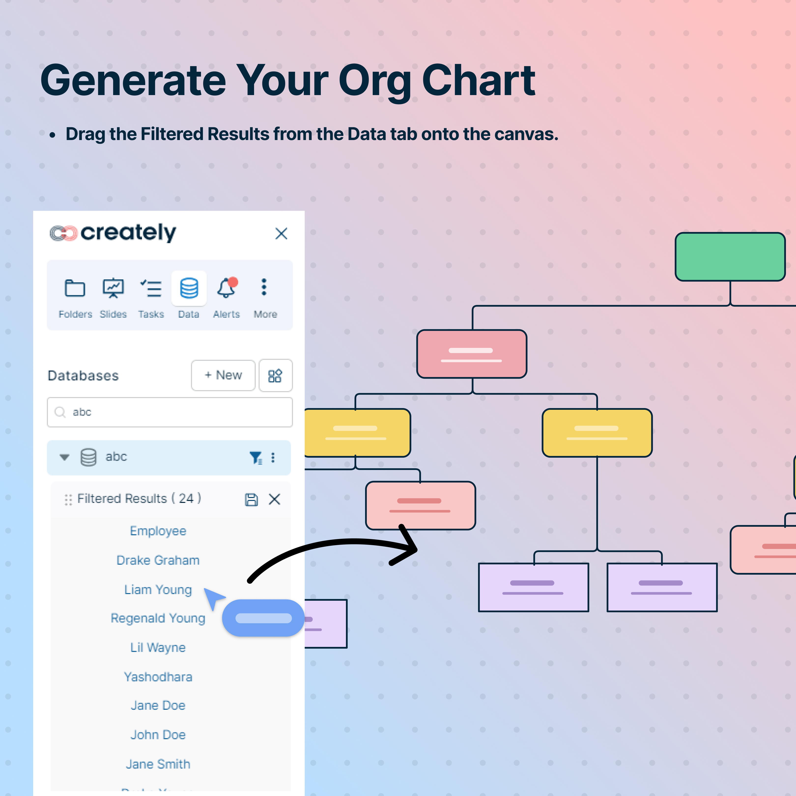 image showcasing how to set up a org chart in creately 