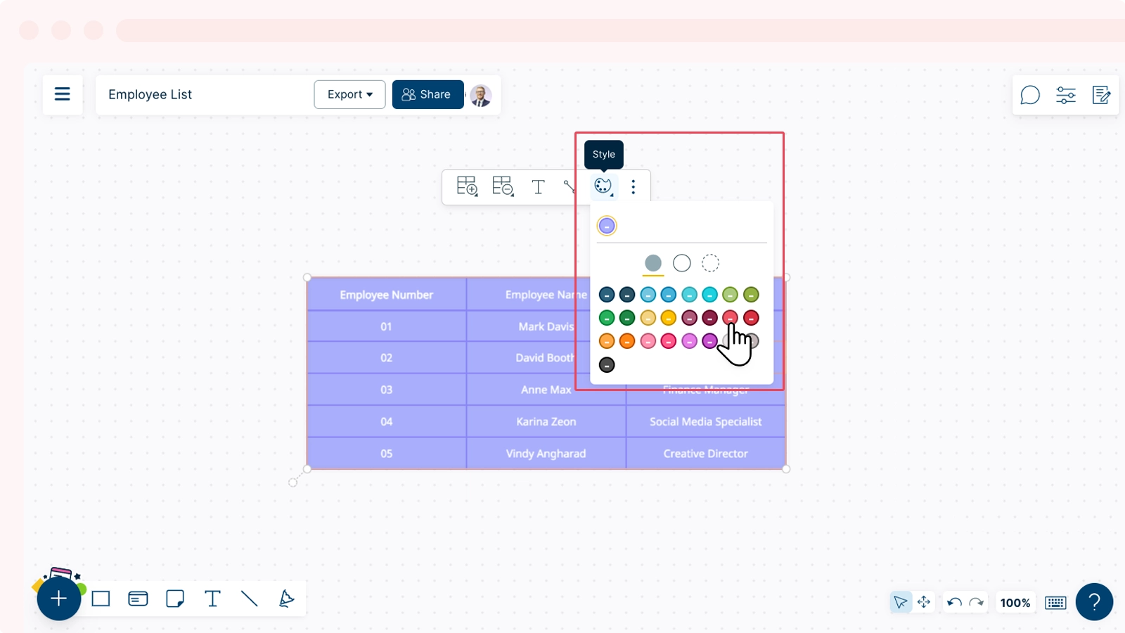 Add Color to Table Cell Using Contextual Toolbar