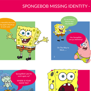 Storyboard of a Spongebob SquarePants missing identity story showing sequential panels of scenes and actions
